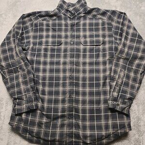 Columbia Sportswear Button Up Shirt Mens LG Gray Plaid Long Sleeve Insulated